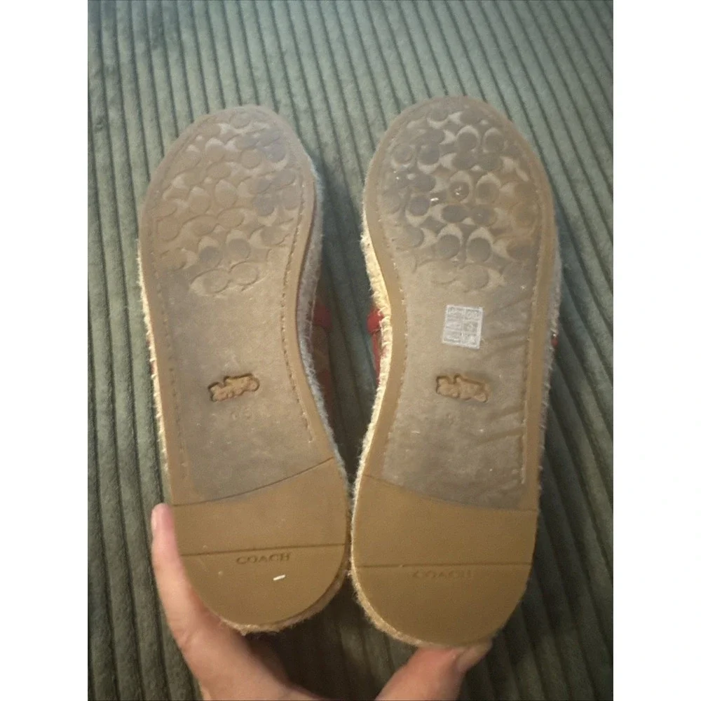 COACH Collins Valentine's Women Espadrille Khaki Brown Red Heart Size 9.5
